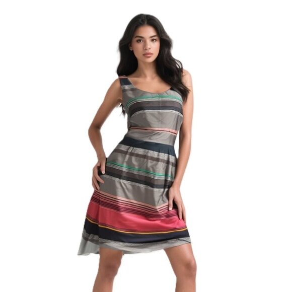 Banana Republic 100% Silk Striped Sheath Dress with Pockets Size 4P Casey Style - Picture 1 of 11